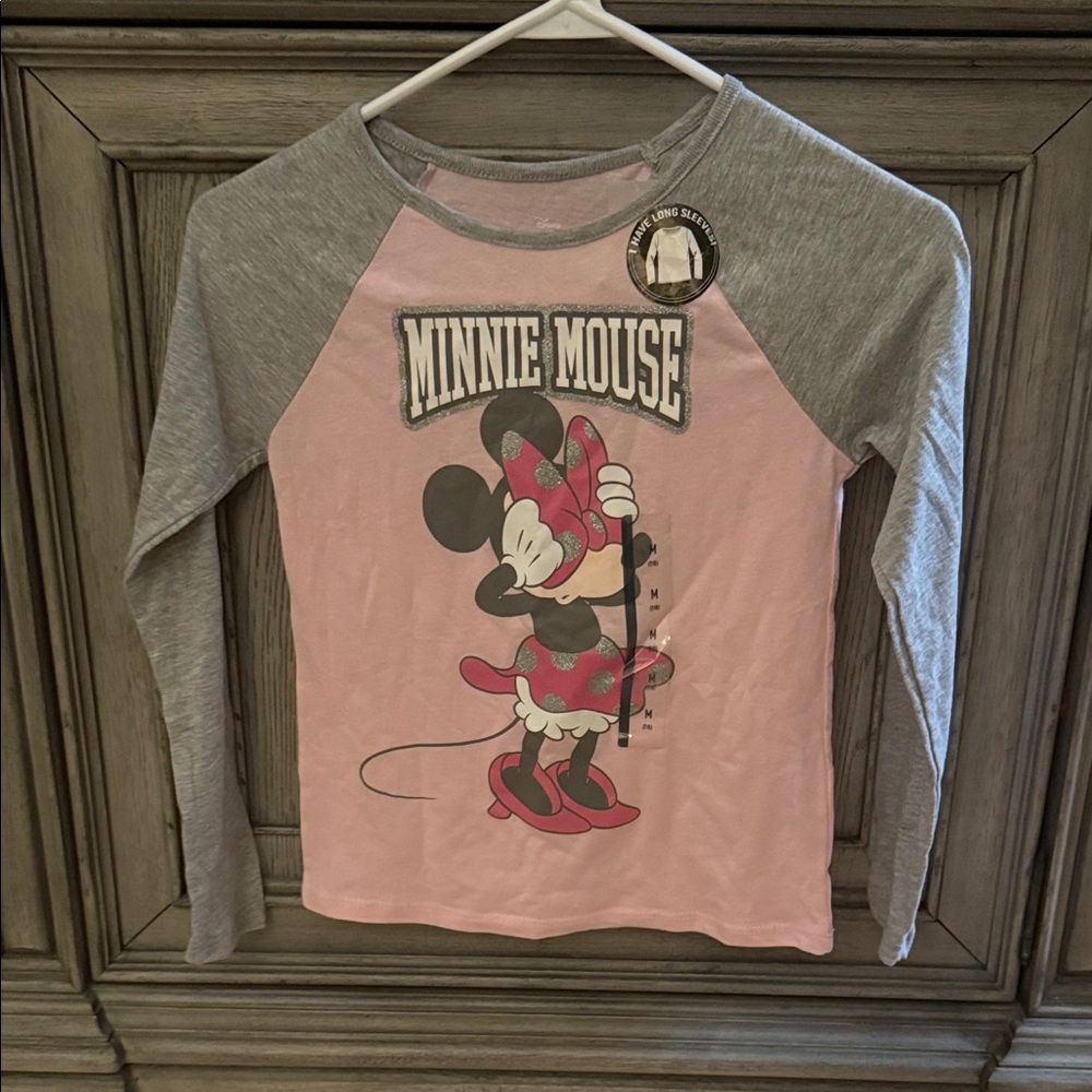 Minnie Mouse Pink and Gray Kids Long Sleeve Shirt Size 7/8